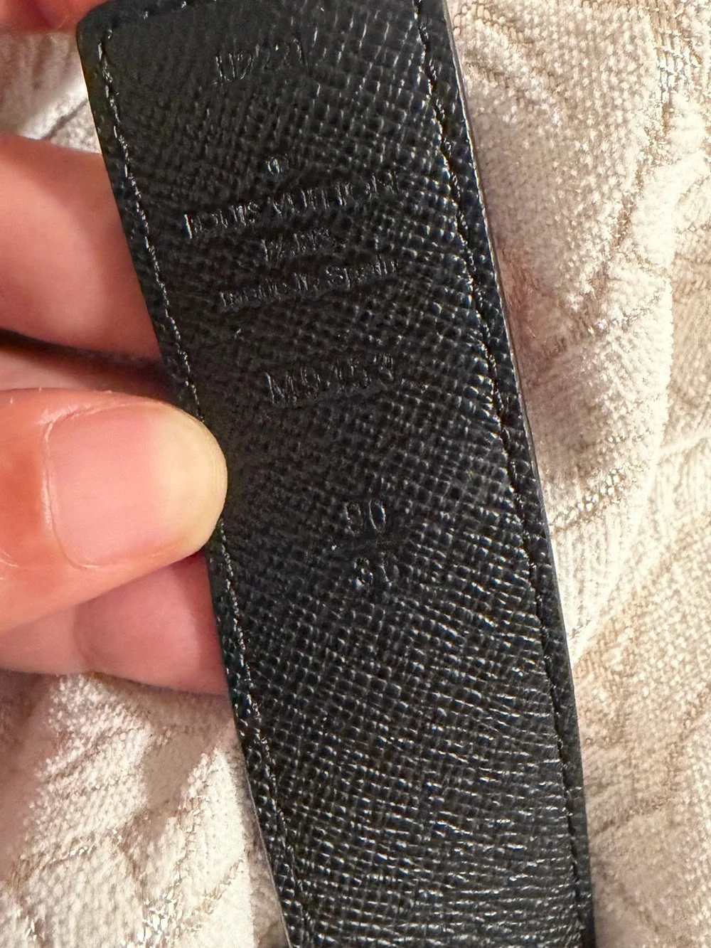 Louis Vuitton Black Leather Reversible Monogram Belt with Gold LV Buckle